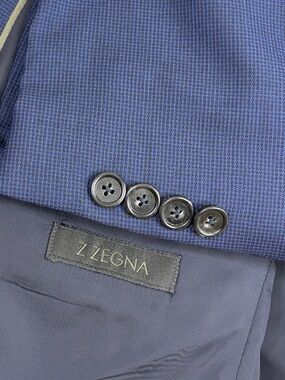 Z Zegna Suit Mens 52R 42R Navy Blue Wool Silk Check Drop 8 Slim  Blazer Pants